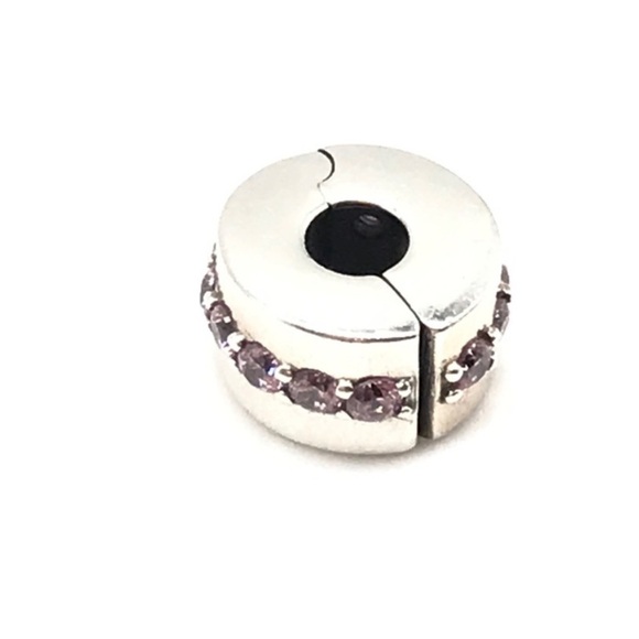 Pandora Light Pink CZ Sparkling Row Shiny Path Clip Sparkly Bead Charm - Picture 3 of 6